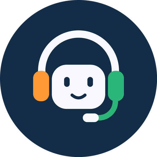 White headset bot with saffron and green accents on navy